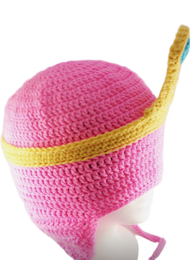 Crochet Princess Bubblegum Inspired Hat • Adventure Time Fan Art Cosplay Beanie with Crown & Braided Ties