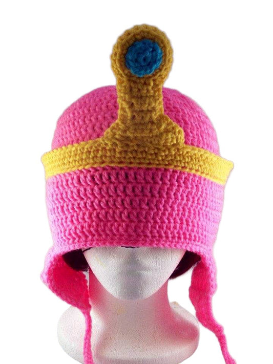 Crochet Princess Bubblegum Inspired Hat • Adventure Time Fan Art Cosplay Beanie with Crown & Braided Ties
